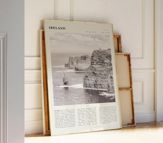 Ireland Cliffs of Moher Emerald Isle Black and White Travel Poster