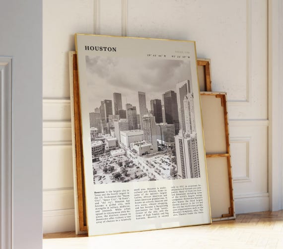 Houston Skyline, Vintage Black And White Travel Poster