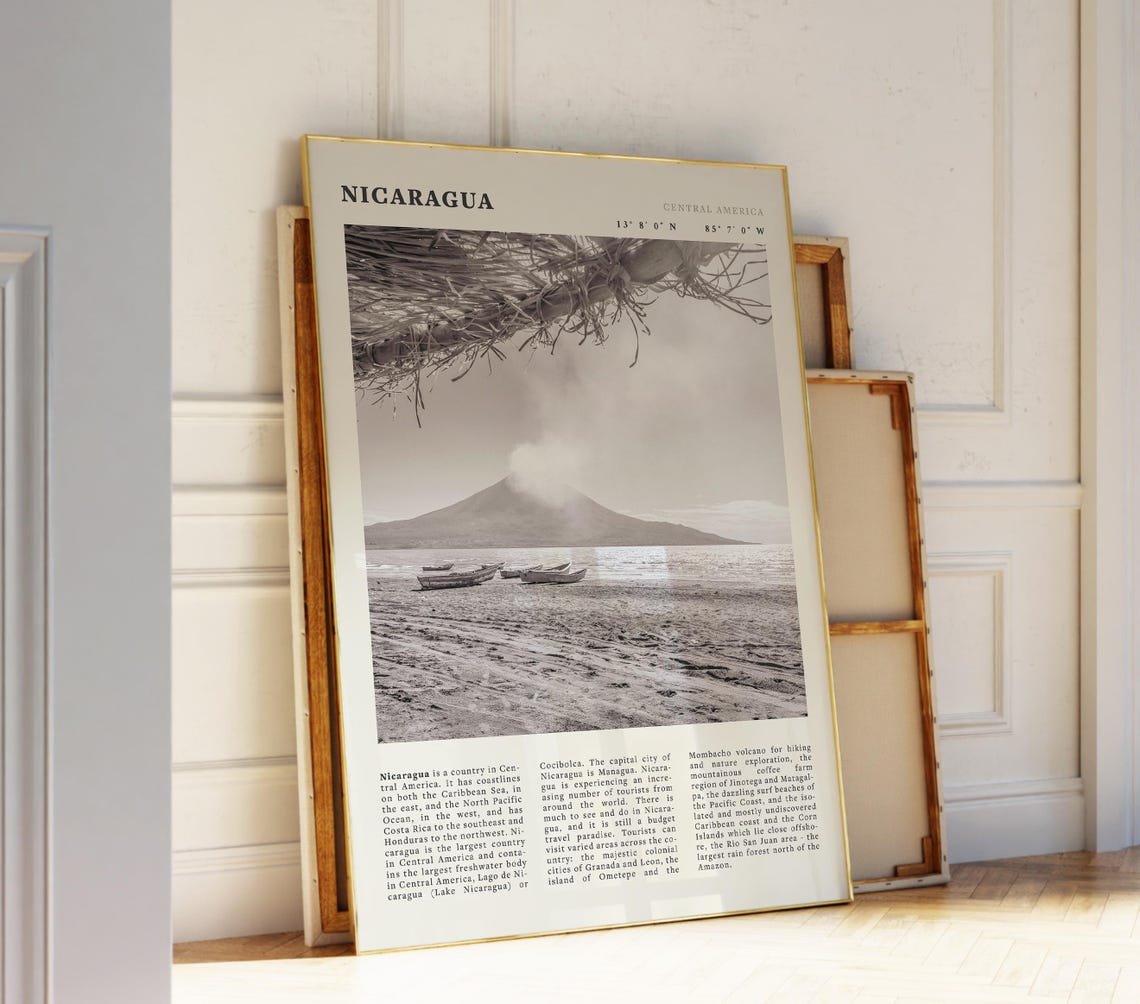 Nicaragua Central America Volcano Beach Vintage Black White Poster