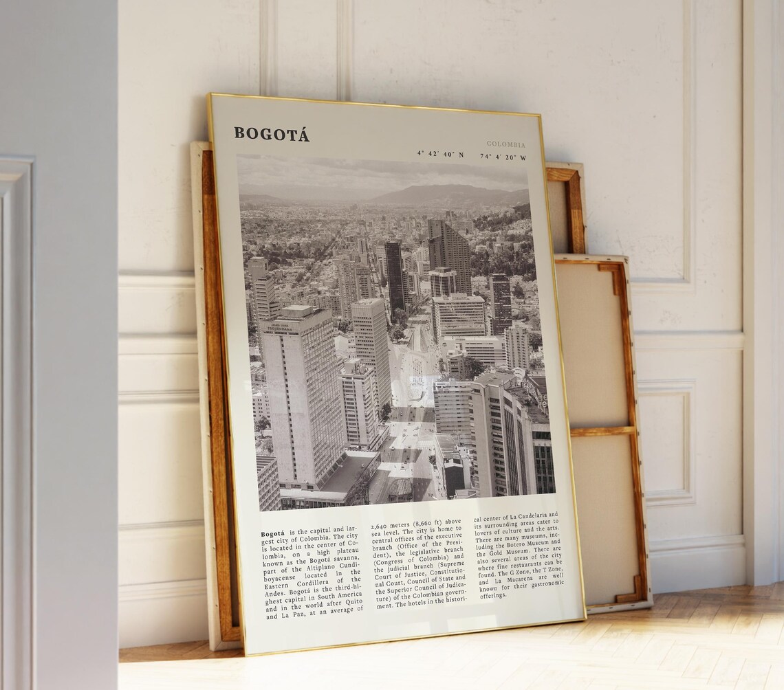 Bogota Colombia City Skyline Black White Cityscape Travel Poster
