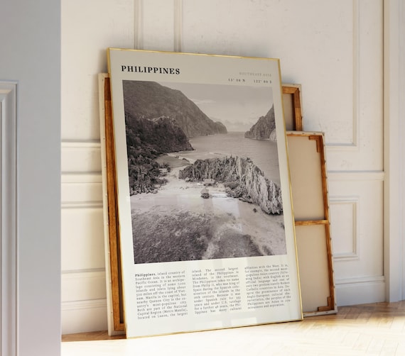 Philippines Black White Travel Poster Minimalist Southeast Asia Wall Art Vintage Island Landscape Print Filipino Decor