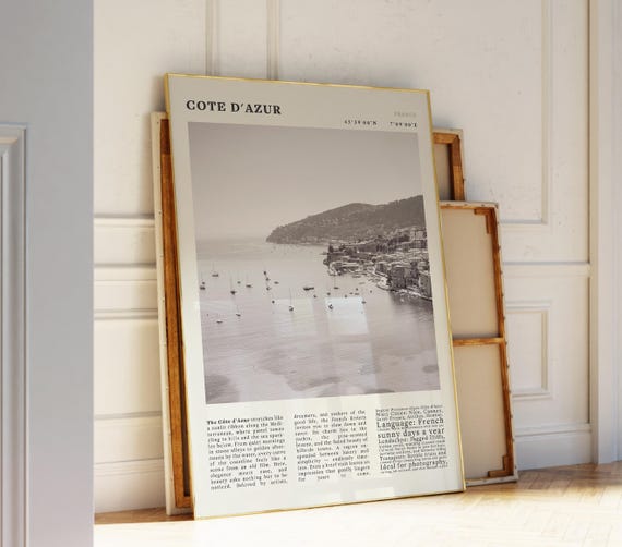Cote Dazur Black White Poster Vintage French Riviera Print Idea For Travel Lovers