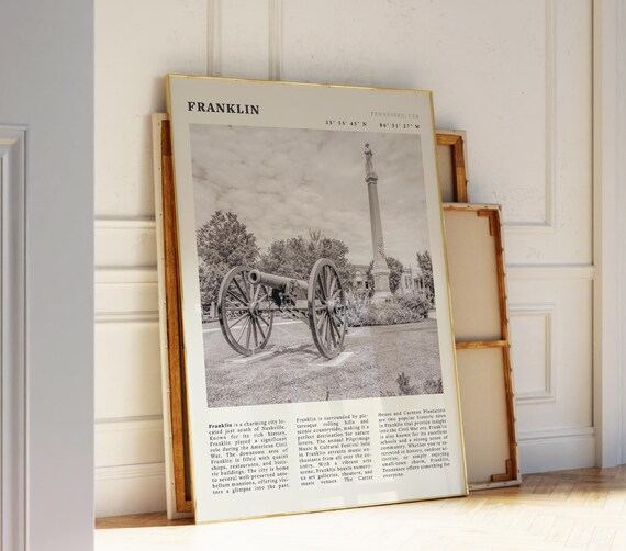 Franklin Tennessee Civil War Cannon Monument Black White Travel Poster