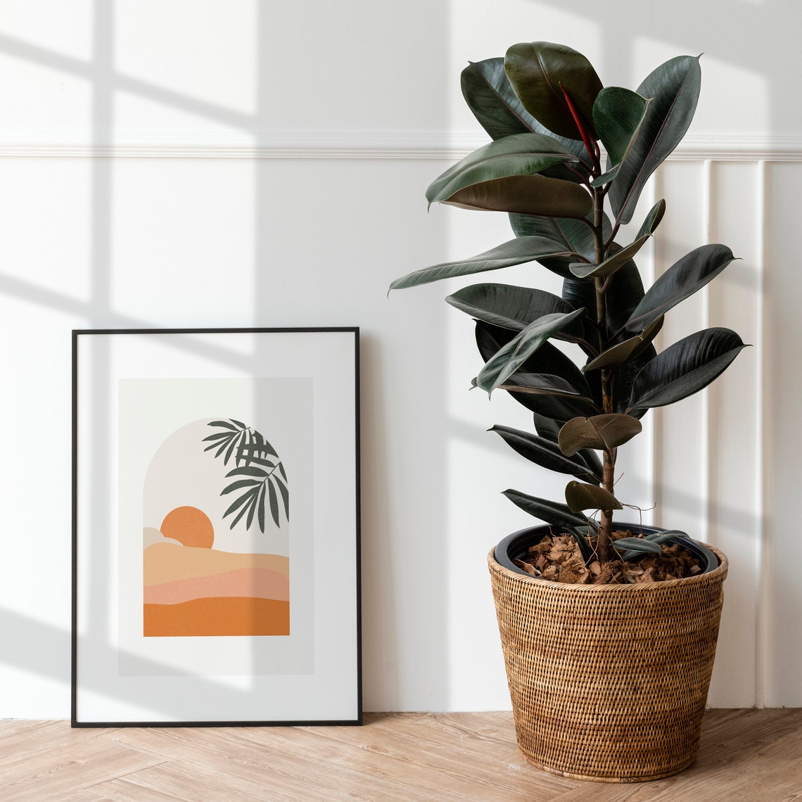 Boho Terracotta Arch Sunset Palm Frond Minimalist Desert Decor Poster