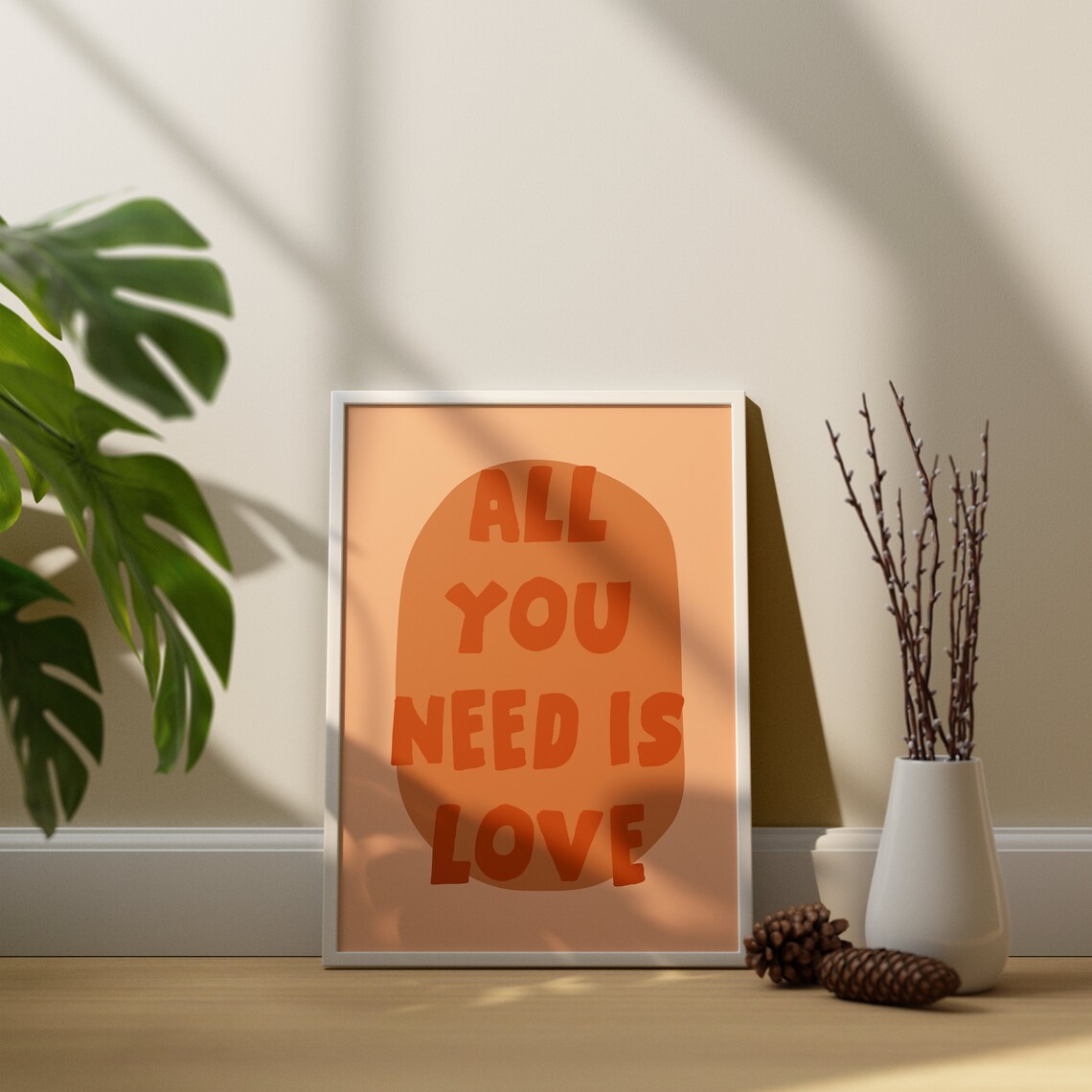 All You Need Is Love Orange Retro Quote Maximalist Decor Wall Art