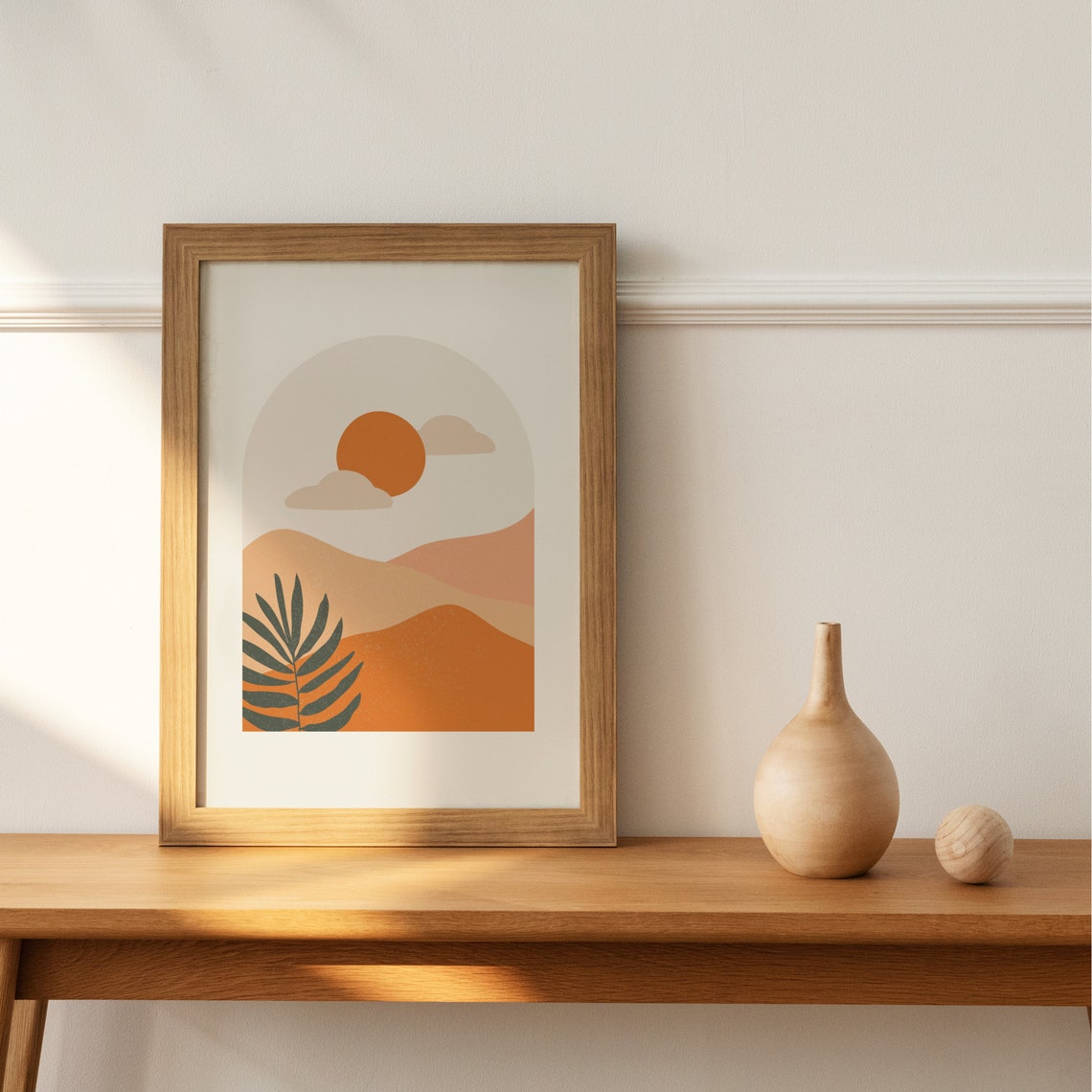 Terracotta Desert Sunset Arch with Palm Frond Modern Boho Poster