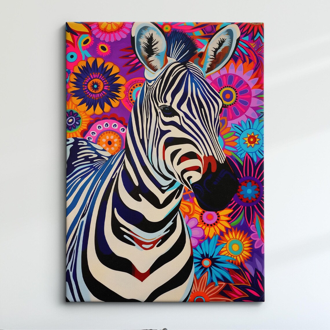 Zebra Colorful Floral Mandala Background Abstract Portrait Art Poster