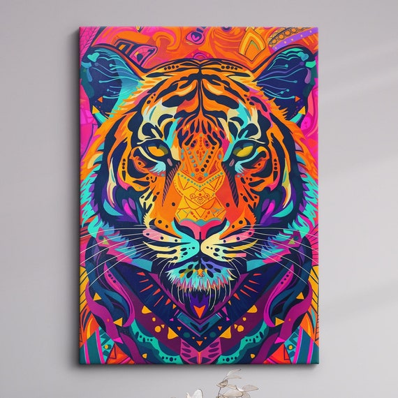 Colorful Tiger Art Vibrant Framed Wall Decor Bold Wildlife Artwork Perfect For Living Room Or Bedroom Gift For Animal Lovers