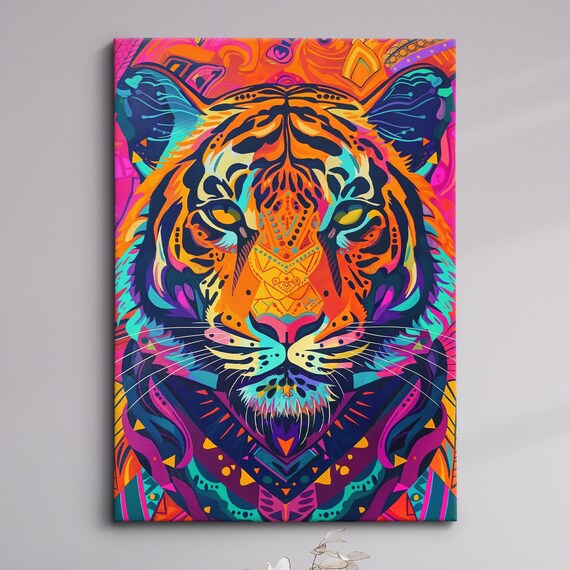 Tiger Symmetric Mandala Pop Art Face Vibrant Orange Teal Wildlife Poster