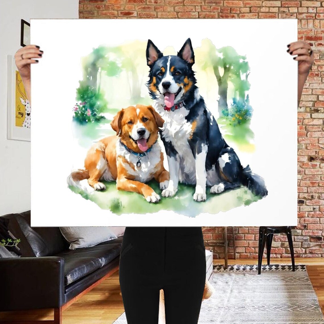 Two Pet Portrait, Christmas Gift Pet Memorial
