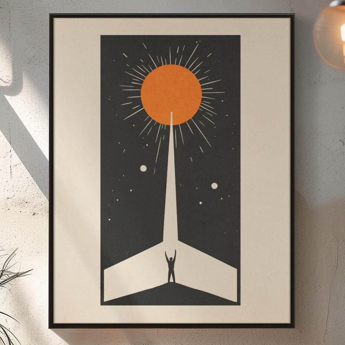 Minimalist Sun and Figure Zen Line Art Spiritual Inspiration Poster