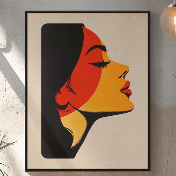 Midcentury Modern Abstract Female Profile Minimalist Wall Art Premium Matte Paper Poster Unframed