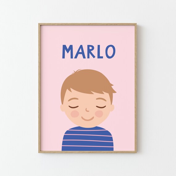 Personalized Name Marlo Smiling Boy Pink Kids Room Nursery Poster
