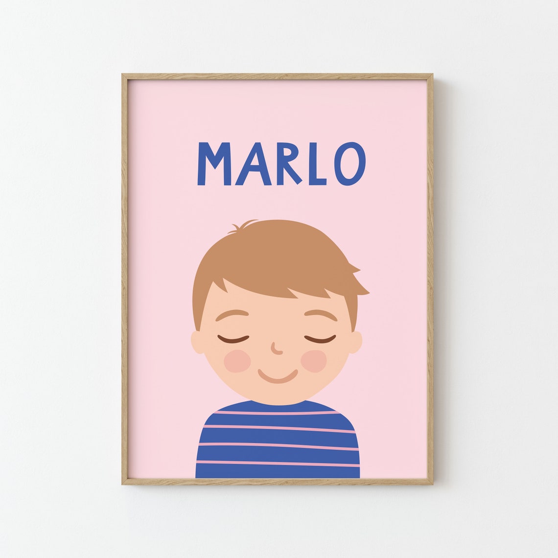 Personalized Name Marlo Smiling Boy Pink Kids Room Nursery Poster