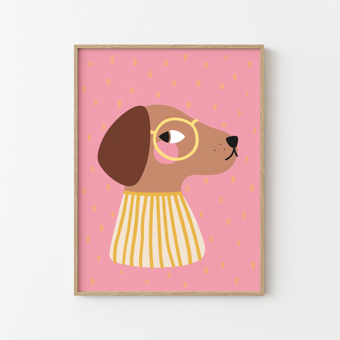 Dog Print With Yellow Glasses, Kids Nursery Poster