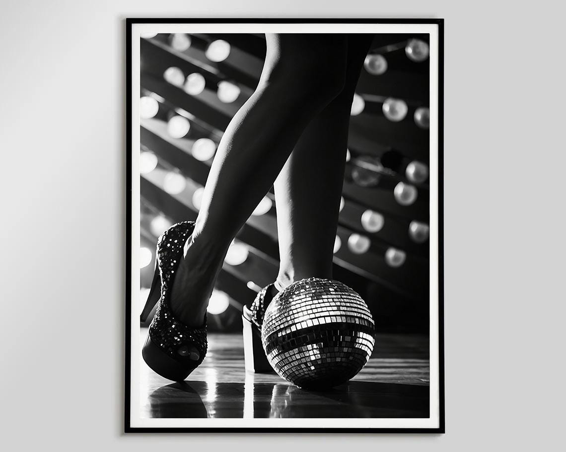 Black and White Disco Ball High Heels Party Photo Poster Night