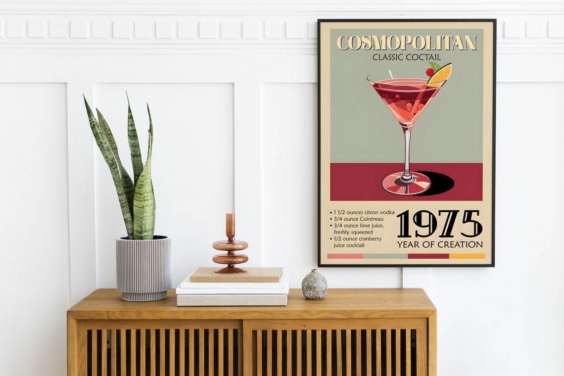 Cosmopolitan Classic Cocktail 1975 Recipe Retro Bar Wall Poster - Image 2