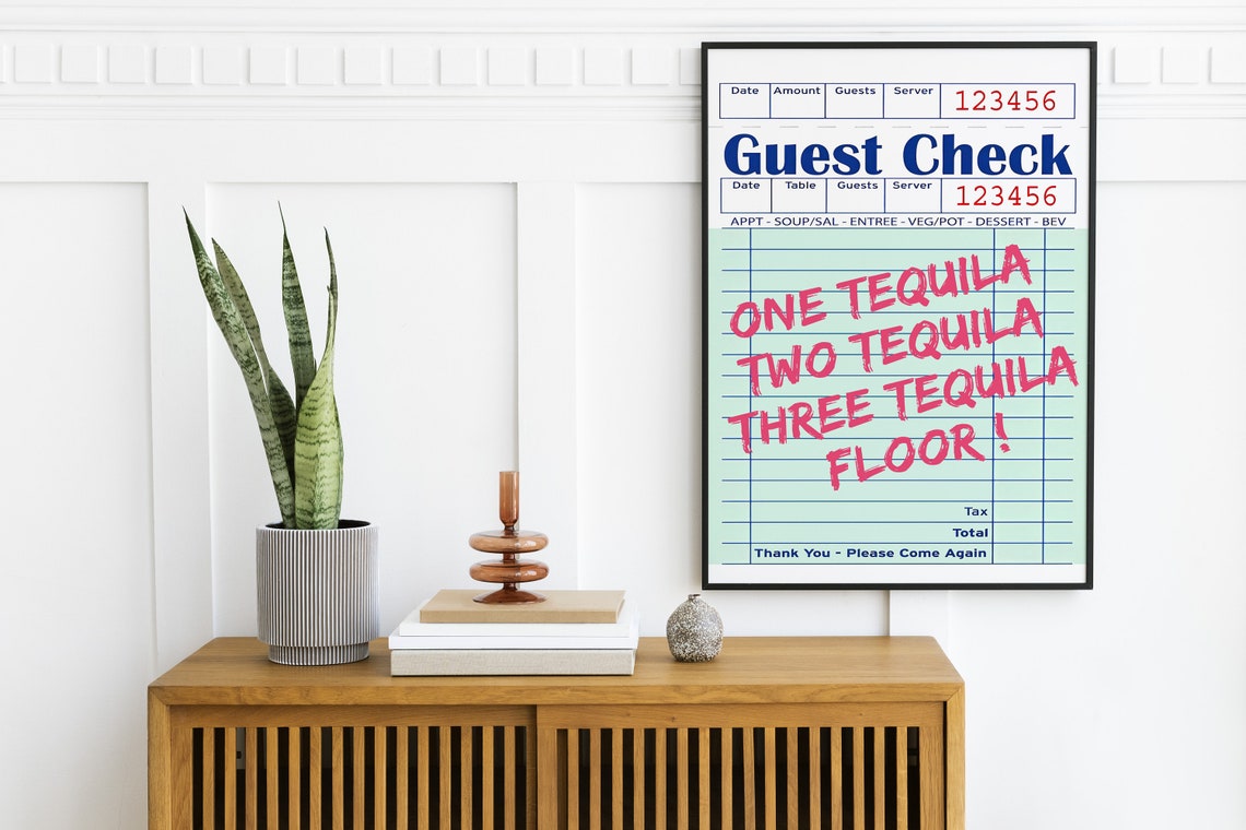 Tequila Guest Check Poster Modern Bar Cart Wall Art Tequila Funny Saying Print Pink Kitchen Sign Trendy Art - Image 2