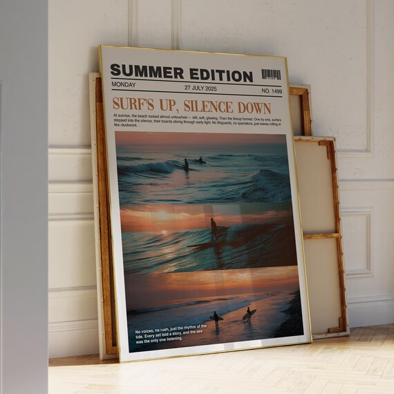 Trendy Surf Poster Beachy Newspaper Print Pdf Jpg