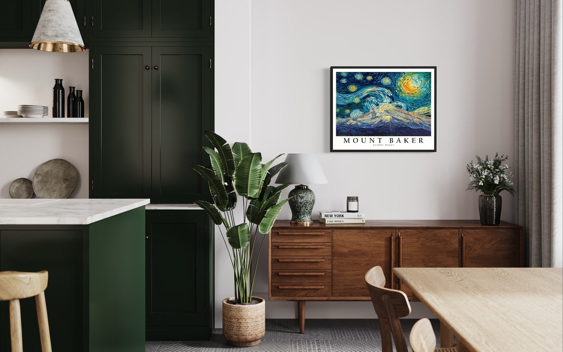 Mount Baker Starry Night Art Print Van Gogh Style Poster Wall Art Original Painting Decor - Image 4