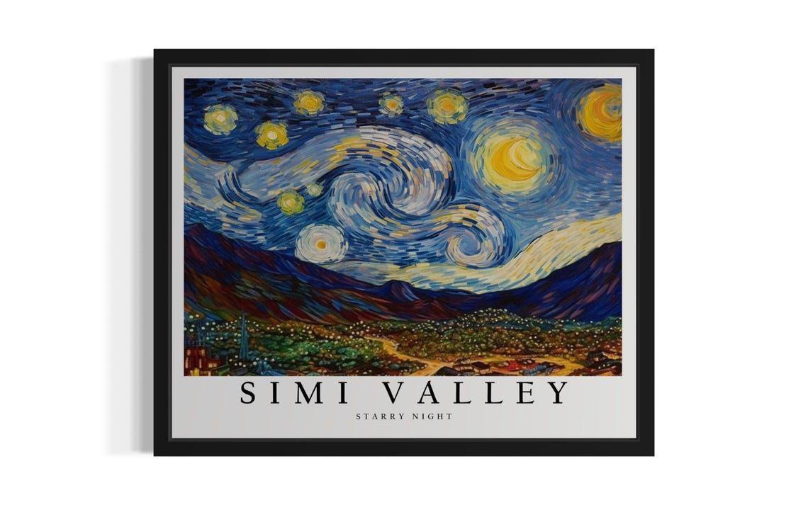 Simi Valley California Starry Night Valley Lights Art Poster
