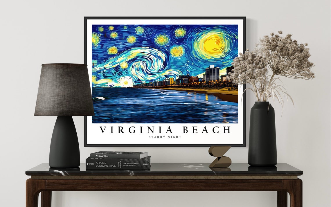 Virginia Beach Ocean Shore Starry Night Skyline Sunset View Art Poster - Image 3