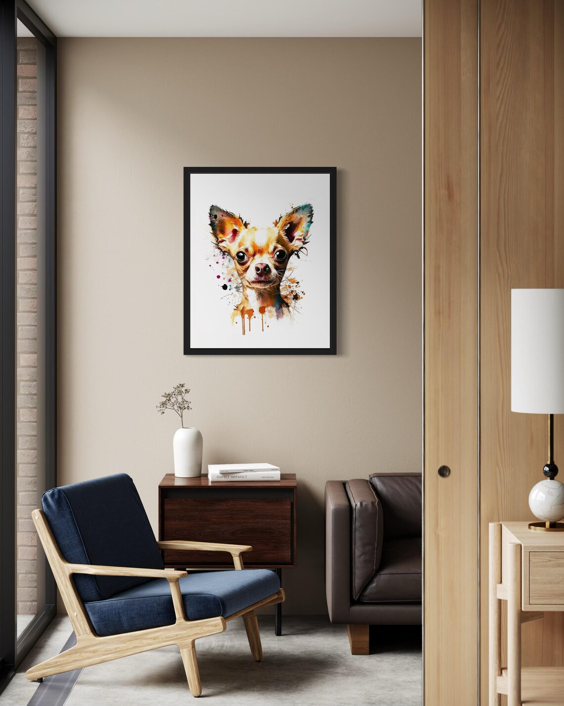 Chihuahua Watercolor Portrait Amber Splash Big Eyes Art Poster - Image 2