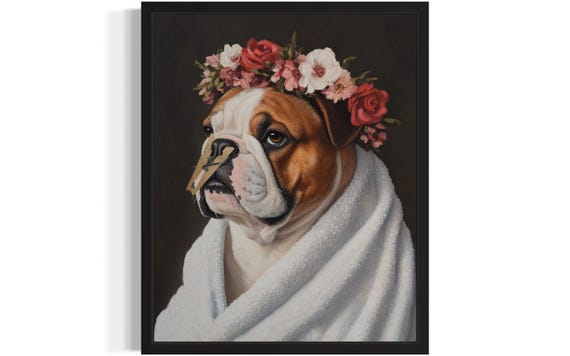 Bulldog Dog Funny Restroom Art Print Bathroom Wall Poster Original Paint Artwork Decor