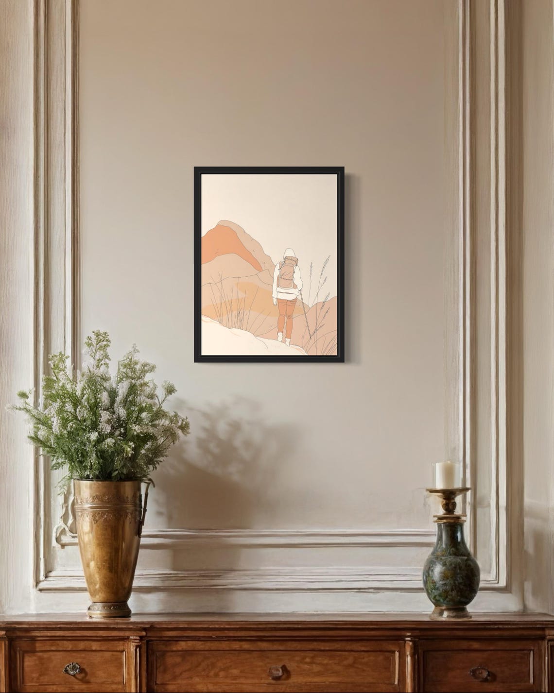 Solo Female Hiker Desert Trail Minimalist Boho Adventure Poster - Image 2
