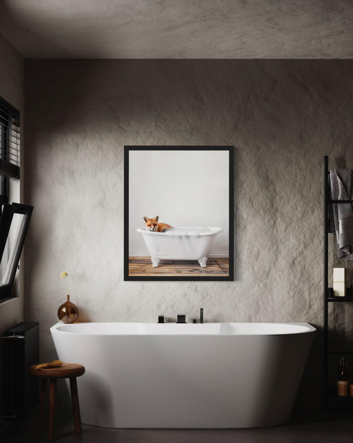 Tiny Baby Fox Cub Peeking Over Vintage Clawfoot Bathtub Cute Poster - Image 3