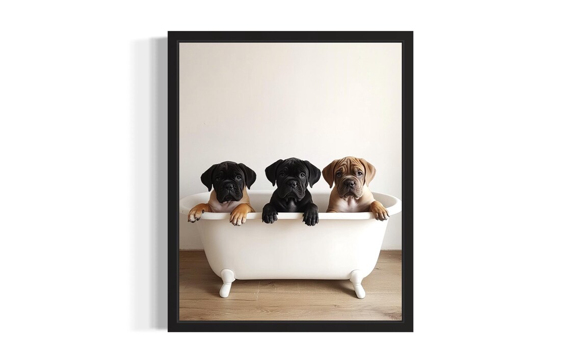 Mastiff Puppies In A White Bathtub Cute Puppy Bathroom Wall Decor Poster