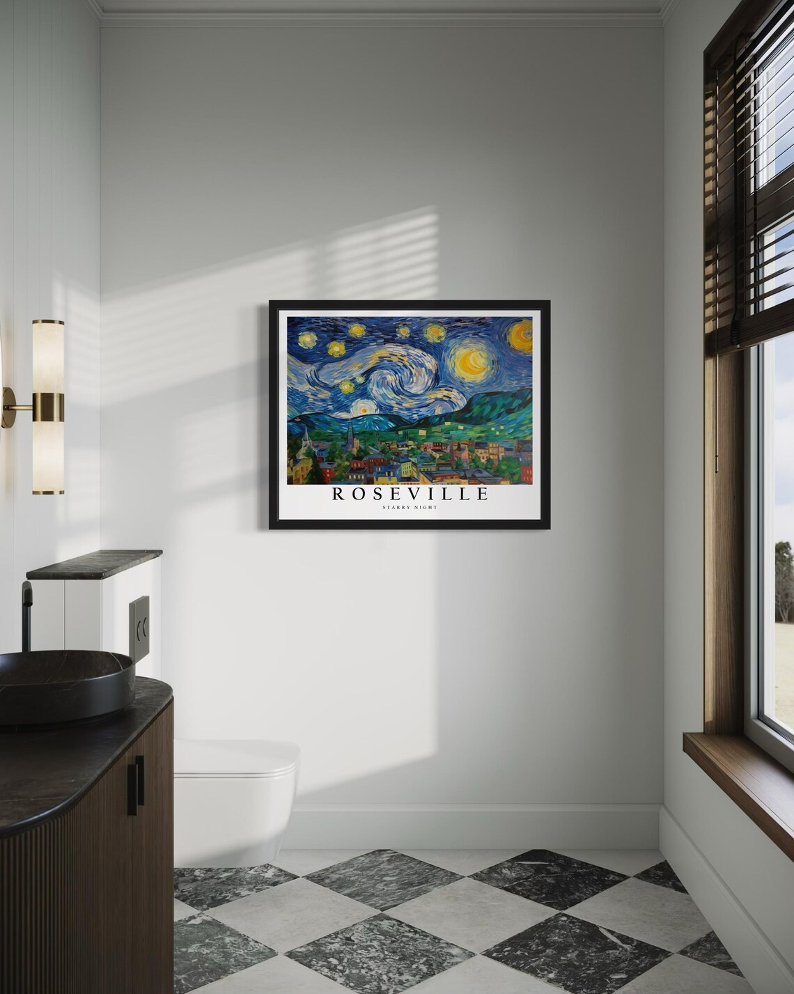 Roseville California Starry Night Church Steeples Town Art Poster - Image 4