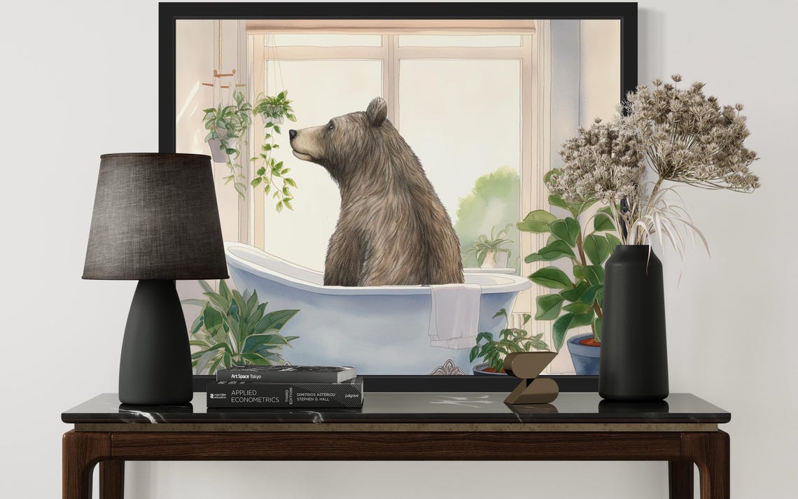 Brown Bear Relaxing In Clawfoot Bathtub Among Houseplants Poster - Image 3