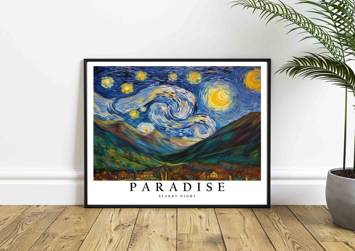 Paradise Nevada Desert Mountains Van Gogh Starry Night Poster - Image 4