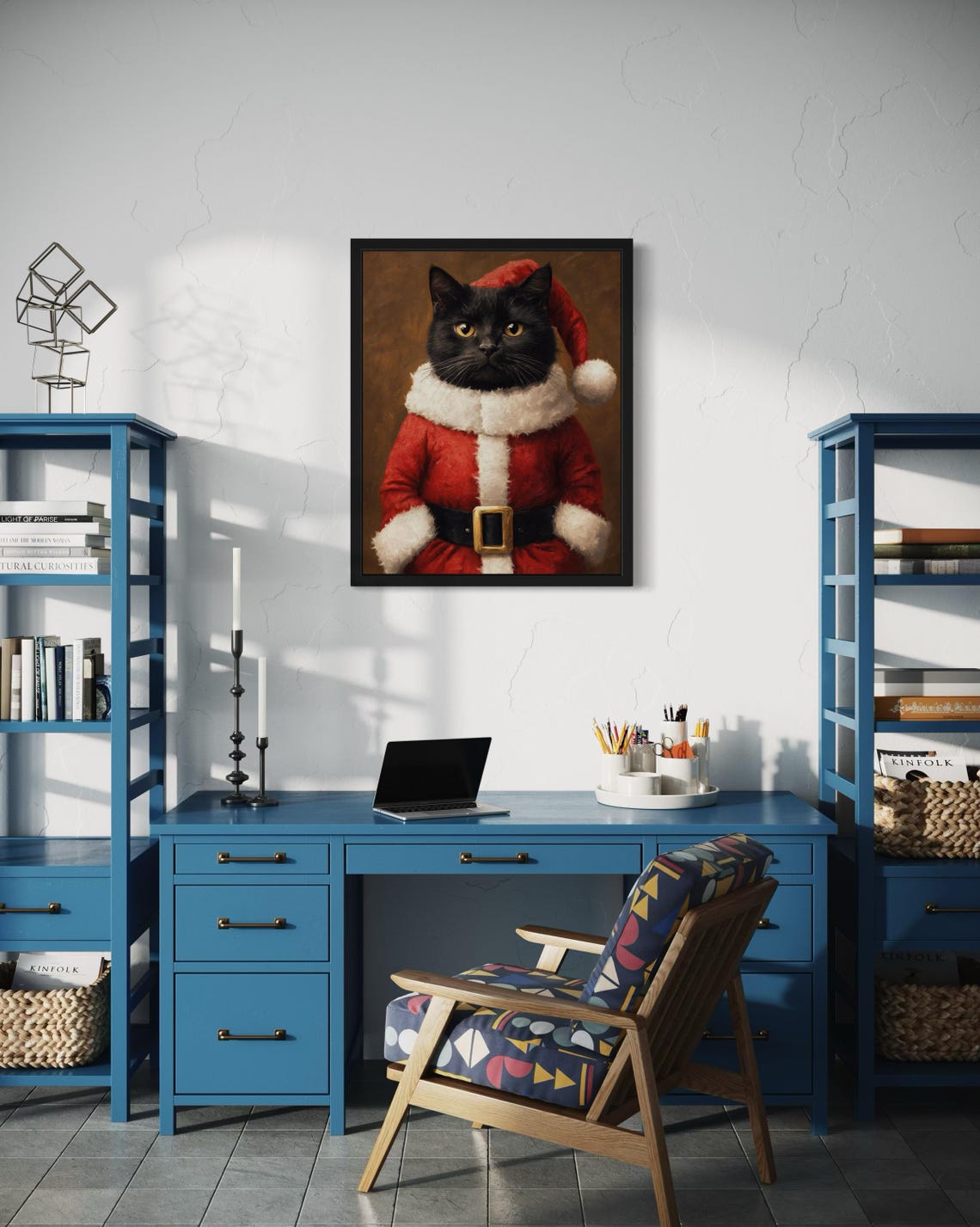 Black Cat Dressed As Santa Claus In Red Suit Christmas Poster - Image 2