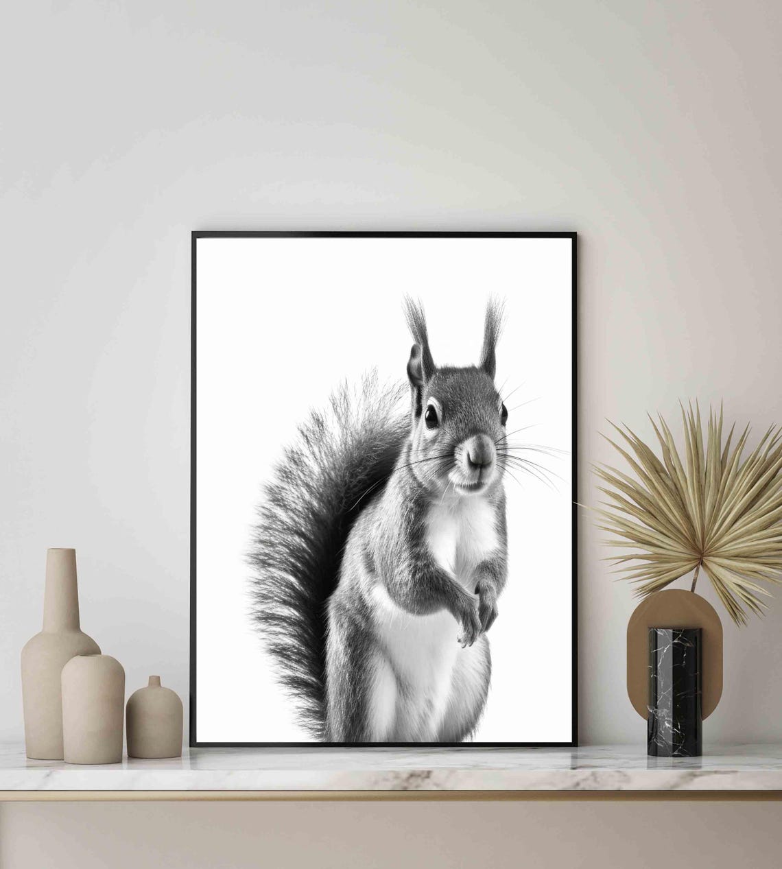 Squirrel Black and White Bushy Tailed Woodland Portrait Poster - Image 4