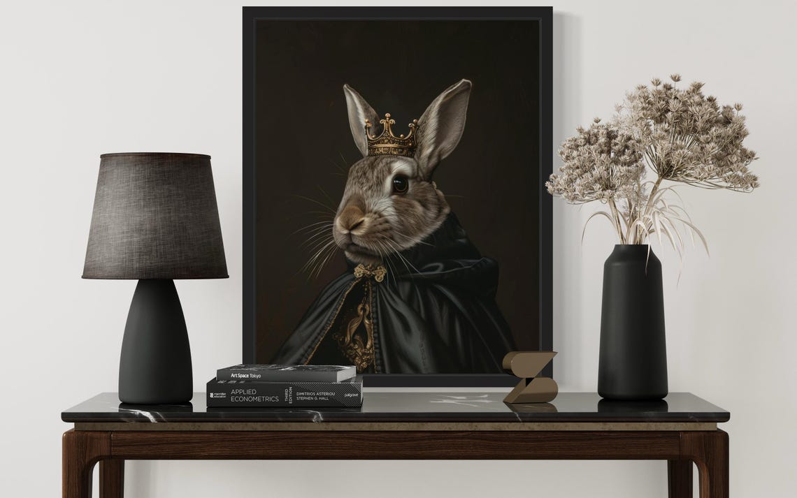 Rabbit King With Crown Gothic Vampire Portrait Oil Painting Poster - Image 2