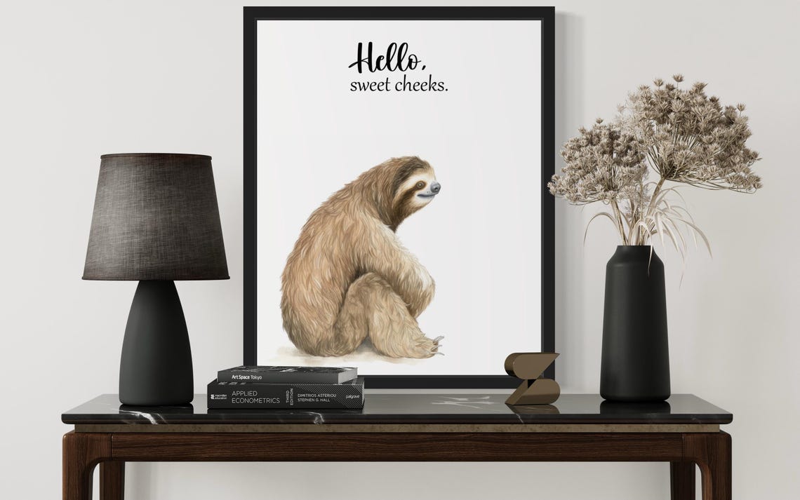 Adorable Smiling Sloth Hello Sweet Cheeks Funny Bathroom Poster - Image 3
