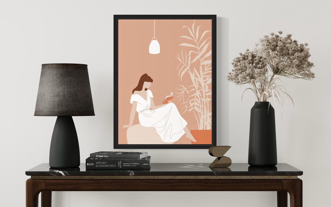Female Reading Boho Art Print, Original Paint Artwork - Image 3