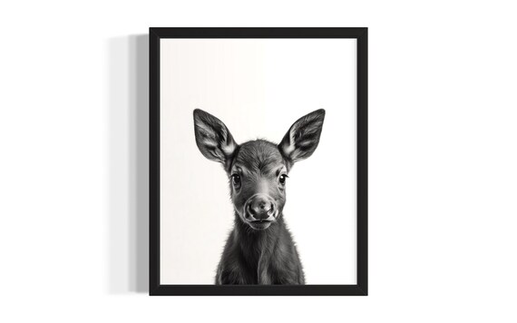 Moose Animal Black And White Poster Art Print Living Room Wall Original Paint Artwork Decor