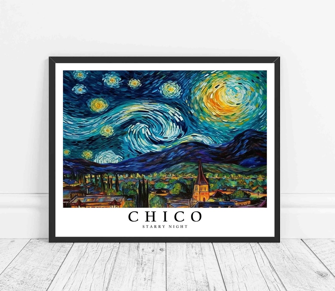 Chico California Starry Night Van Gogh Style Valley Art Poster