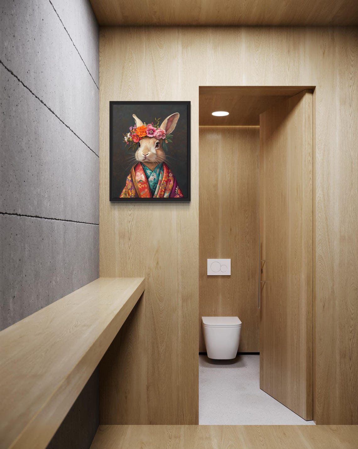 Rabbit In Floral Crown And Kimono Whimsical Portrait Funny Poster - Image 2