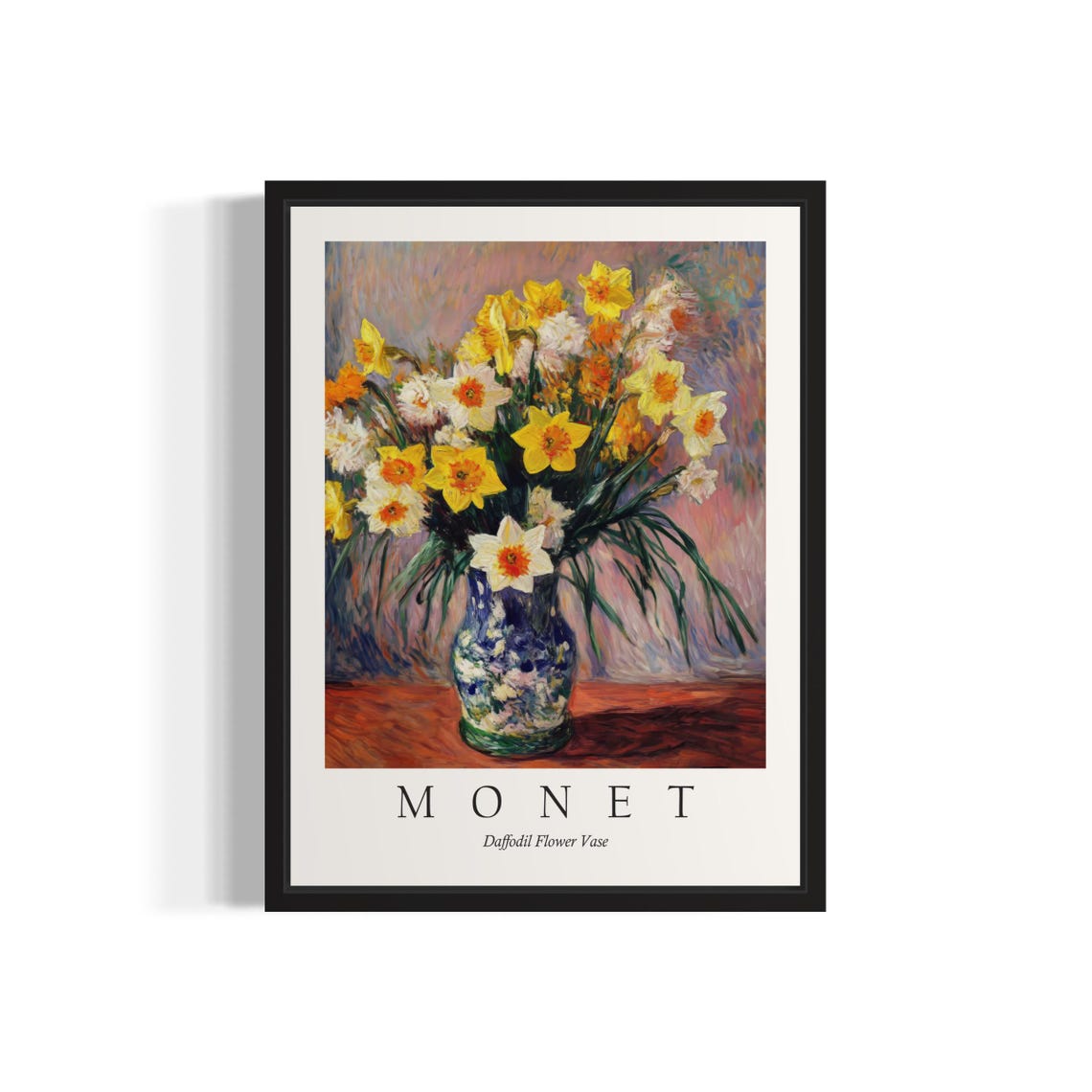 Yellow Daffodil Bouquet in a Blue Vase Monet Style Flower Poster