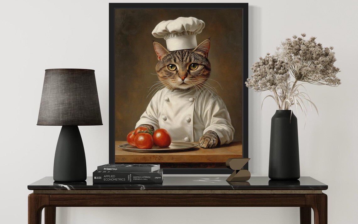 Chef Portrait Cat Art Print, Original Paint Artwork - Image 3
