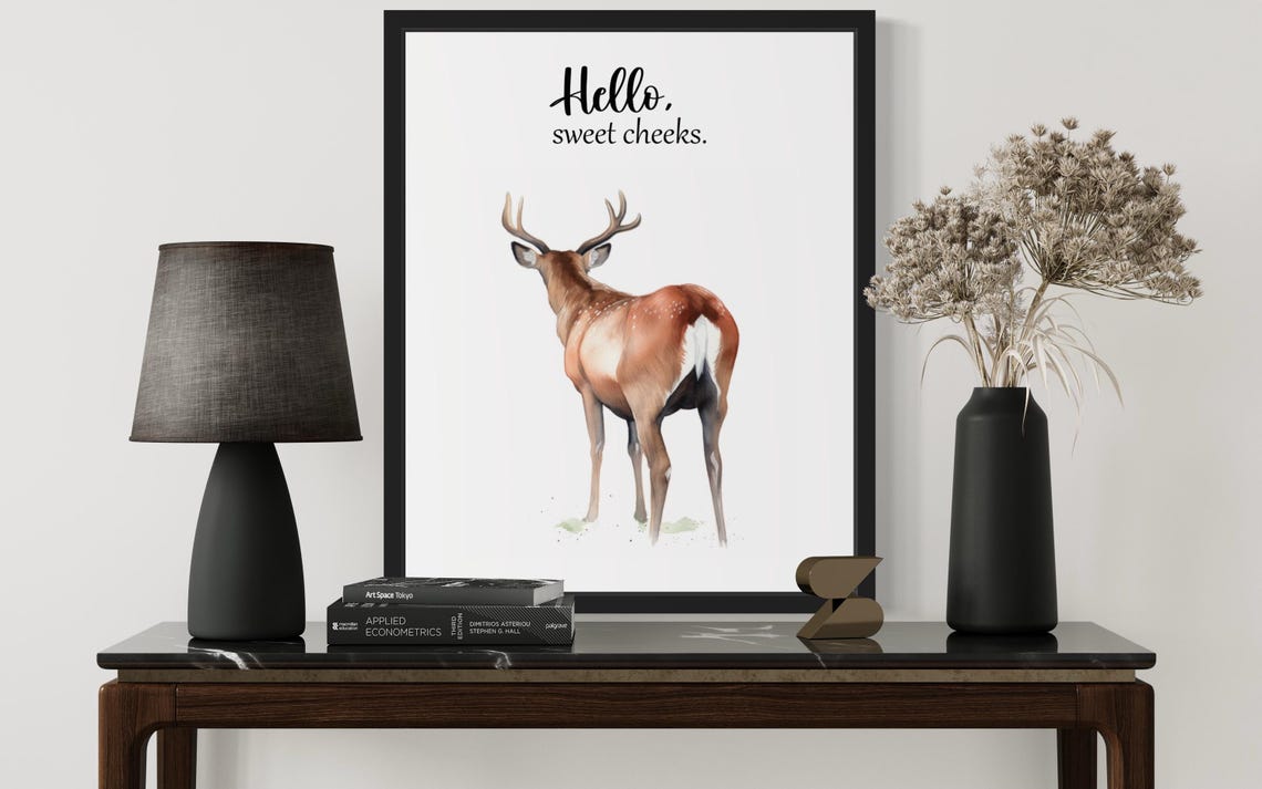 Antlered Deer Buck Rear View Hello Sweet Cheeks Bathroom Poster - Image 3