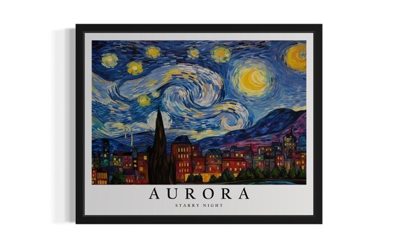 Aurora Colorado Starry Night Art Print Wall Poster Original Paint Artwork Decor