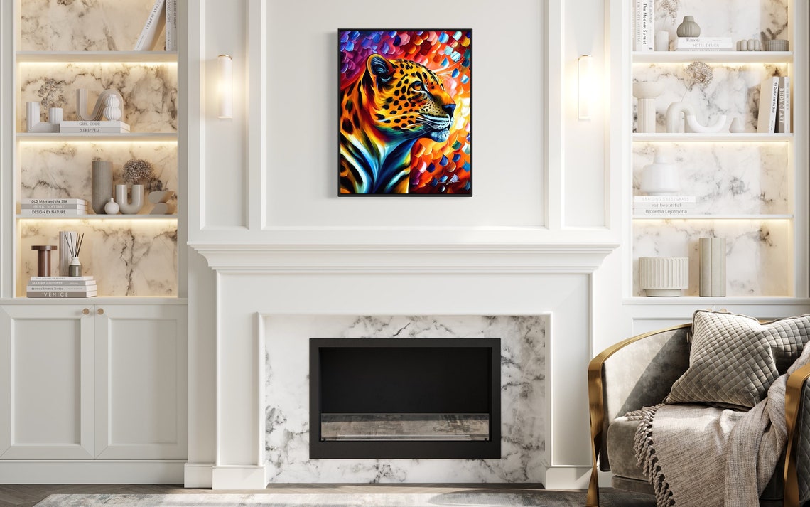 Leopard Big Cat Colorful Abstract Wildlife Oil Portrait Art Poster - Image 2