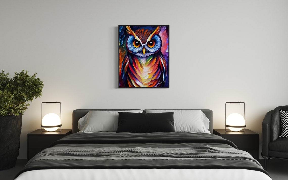 Rainbow Abstract Owl Face Vibrant Expressive Oil Painting Poster - Image 2