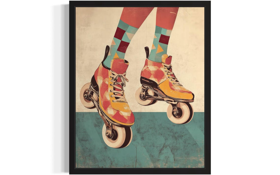 Retro Roller Skates Vintage Pop Art Skating Illustration Poster