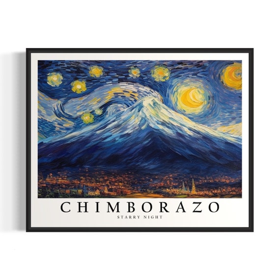 Chimborazo Mountain Starry Night Art Print Van Gogh Style Poster Wall Art Original Painting Decor